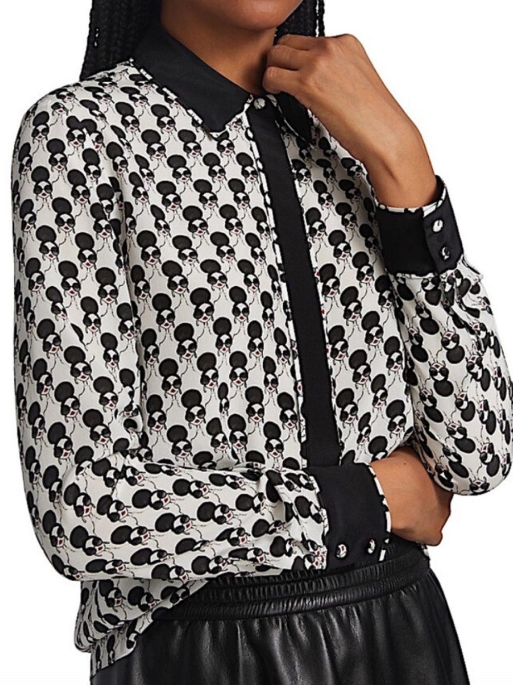 Alice & Olivia Willa Graphic Button up Shirt In Sassy Stace Face Size Small